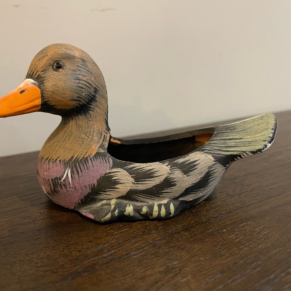 Painted Pottery Duck Trinket Dish - Multicolor